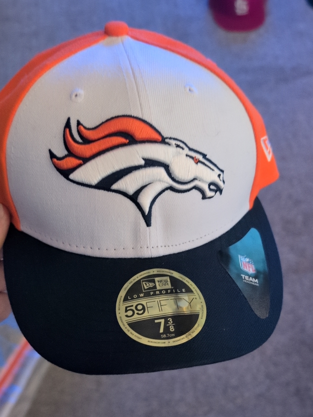 New Era Denver Broncos White Orange Navy 59FIFTY Fitted Hat 7 3/8 Mens